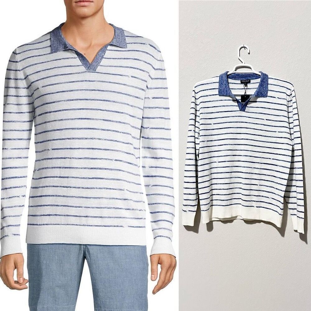 NWT Peter Millar Triste Linen Silk Wool Collar Sweater XL  Preppy Golf